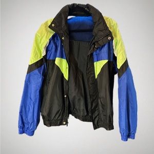 Black Ice Vintage Long Sleeve Windbreaker Black Neon Yellow And Royal Blue